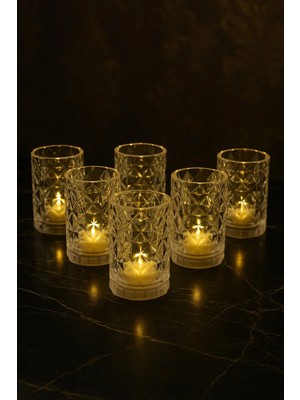 6 Lı Mika Kristal Işıklı Kahve Yanı Su Bardağı Bardak 75ML