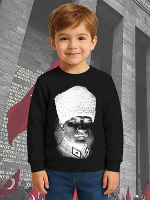 Unisex Ay Yıldızlı 19 Mayıs 29 Ekim 23 Nisan 10 Kasım Atatürk Çocuk 3 Iplik Şardonlu Sweatshirt