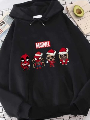 Yılbaşı Noel Marvel Baskılı Rahat Kalıp Şardonlu Sweatshirt