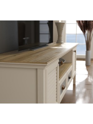 Hunerika Tilio Premium 2 Çekmeceli 2 Kapak Tv Ünitsi -Legnano/krem Minifiks Bağlantılı