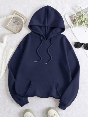 Unisex Lacivert Kapüşonlu Sweatshirt