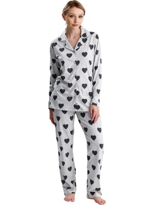 Kalp Desen Pamuk Kadın Pijama Takım