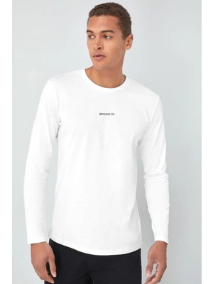 Erkek Uzun Kollu Orta Brooklyn Baskılı Tshırt SPR25TS40