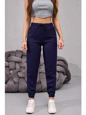 Kadın Yüksek Bel Likralı Rahat Kumaş Jogger Beli Lastikli Pantolon