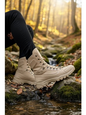 Big King Erkek Outdoor Trekking Bot Bej Renk Kısa Topuklu Rahat Taban