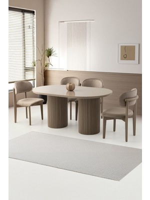 Orkide Sabit Oval Bohem Cappicino Yemek Masası Takımı Ahşap Nergis Sandalye  (1 Masa 6 Sandalye )