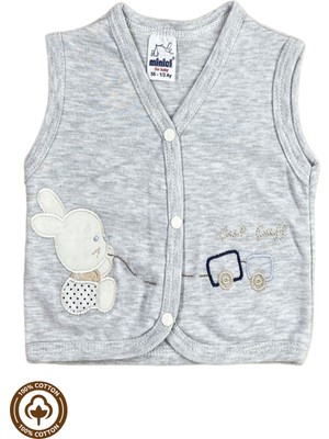 Unisex Bebek Tren Tavşan Nakışlı %100 Organik Pamuklu Penye Bebek Yelek