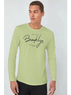 Erkek Uzun Kollu El Yazılı Brooklyn Baskılı Tshırt SPR25TS39