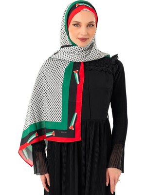 Filistin Şal Kefiye Desenli Püskülsüz Filistin Bayrak Kenarlı Filistin Şal S100048