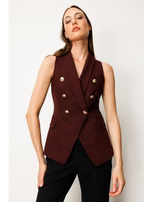 Ekol Kruvaze Yaka Kapak Cepli Yelek Bordo 05009