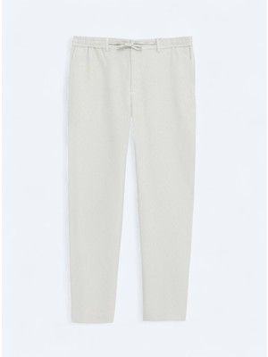 Bej Çizgili Dokuma Jogging Fit Casual Pantolon