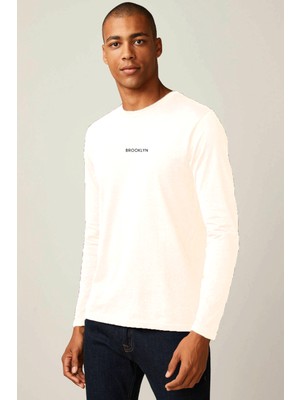 Erkek Uzun Kollu Orta Brooklyn Baskılı Tshırt SPR25TS40