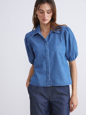 Lc Waikiki Yeni Sezon Balon Kollu Kadın Jean Gömlek