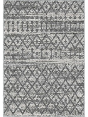 Porta Geometrik Gri Polyetsrer ve Pamuklu Yıkanabilir Kaydırmaz Taban Dijital Baskı Halı