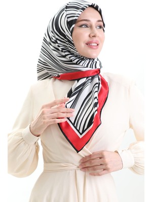 Dijital Rayon Eşarp 70301-10 Siyah Kırmızı