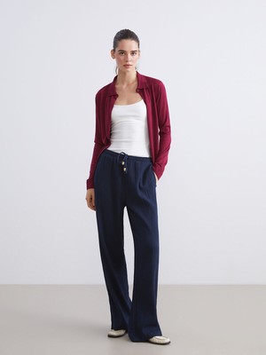 Lc Waikiki Yeni Sezon Büyük Beden Beli Lastikli Dokulu Müslin Kadın Pantolon