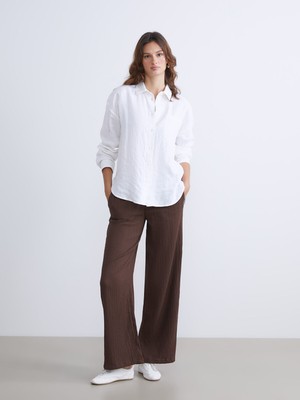 Lc Waikiki Yeni Sezon Büyük Beden Beli Lastikli Dokulu Müslin Kadın Pantolon