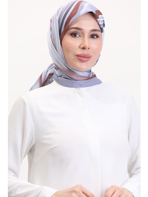 Desenli Soft Eşarp 70254-05 Gri Kahverengi