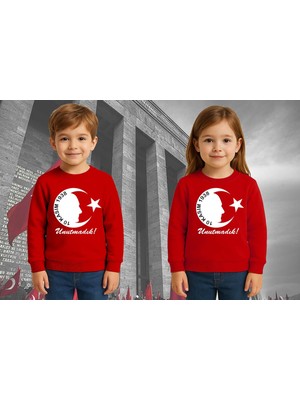 Unisex Ay Yıldızlı 19 Mayıs 29 Ekim 23 Nisan 10 Kasım Atatürk Çocuk 3 Iplik Şardonlu Sweatshirt