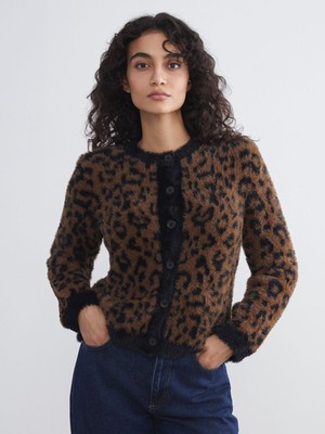 Lc Waikiki Yeni Sezon Leopar Desenli Kadın Pelüş Triko Hırka