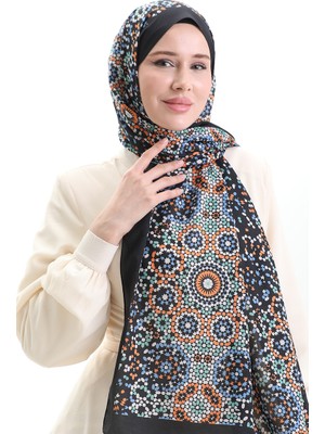Desenli Soft Şal 70297-02 Siyah Oranj