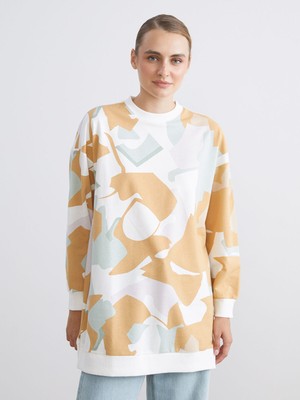 Lc Waikiki Yeni Sezon Büyük Beden Bisiklet Yaka Desenli Kadın Sweatshirt Tunik