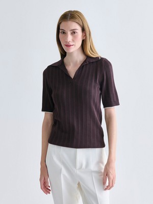 Lc Waikiki Yeni Sezon Polo Yaka Desenli Kadın Triko Kazak