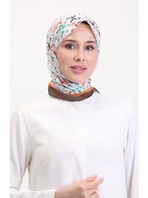 Desenli Soft Eşarp 70247-04 Kahverengi Oranj