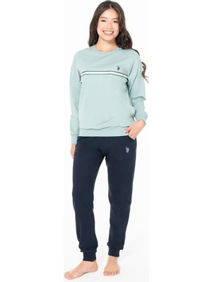 Kadın Bisiklet Yaka Uzun Kollu Pijama Takımı S26121 Bantlı Paça Rahat Kumaş