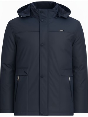 Erkek Lacivert %100 Su ve Rüzgar Geçirmez Kürklü Çıkartılabilir Kapüşonlu Mont&kaban