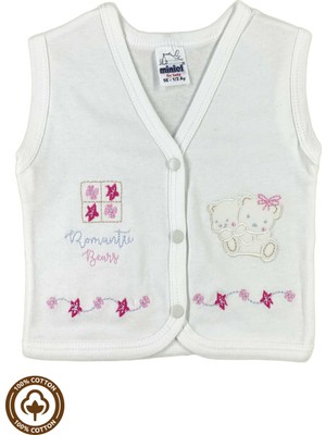 Unisex Bebek Ikiz Nakışlı %100 Organik Pamuklu Penye Bebek Yelek