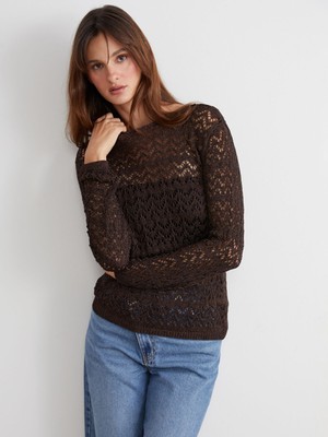 Lc Waikiki Yeni Sezon Kayık Yaka Ajurlu Kadın Triko Kazak