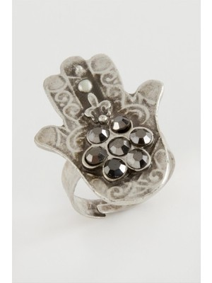 Zengezur Ftma Ana Eli Osmanlı Işlemeli Taşlı Metal Yüzük-Antrasit