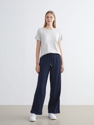 Lc Waikiki Yeni Sezon Beli Lastikli Dokulu Müslin Kadın Pantolon