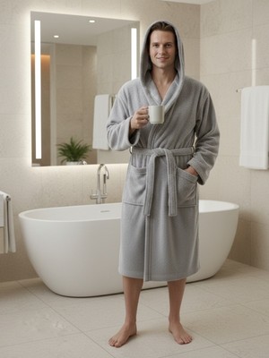 Ephemeris Kapşonlu Bukle Bornoz - Gri