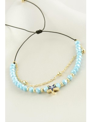 Zengezur Deniz Yıldızı Kristal Zincirli Bileklik-Bordo