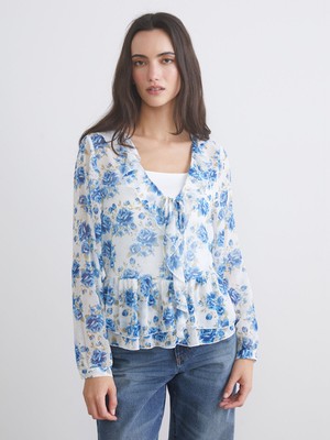 Lc Waikiki Yeni Sezon V Yaka Çiçekli Fırfırlı Şifon Bluz