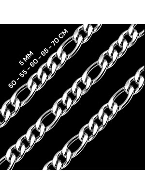 Gümüş Kaplama 316 L Paslanmaz Çelik Figaro 3+1 Zincir Kolye 5 Mm.