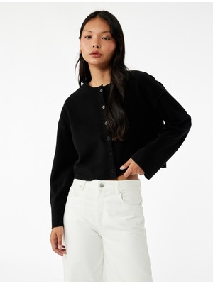 Uzun Kollu Bisiklet Yaka Düğmeli Triko Hırka