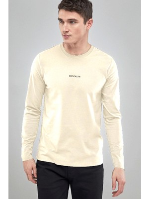 Erkek Uzun Kollu Orta Brooklyn Baskılı Tshırt SPR25TS40