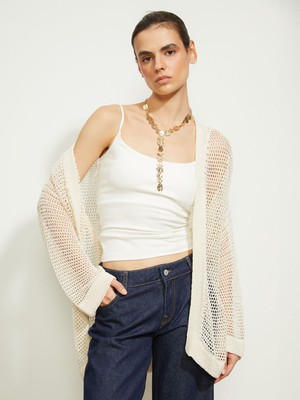 Lc Waikiki Yeni Sezon Şal Yaka Ajurlu Kadın Triko Hırka