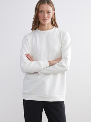 Lc Waikiki Yeni Sezon Bisiklet Yaka Taşlı Kadın Sweatshirt