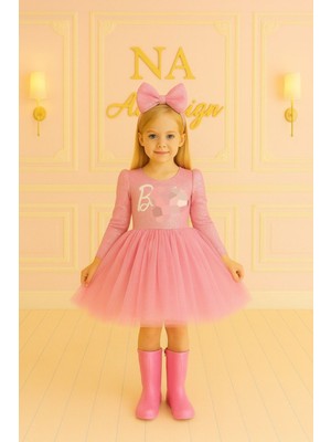 Işıltılı Payetli Tüllü Kabarık Prenses Elbise, Fuşya ve Açık Pembe Renk Seçeneği