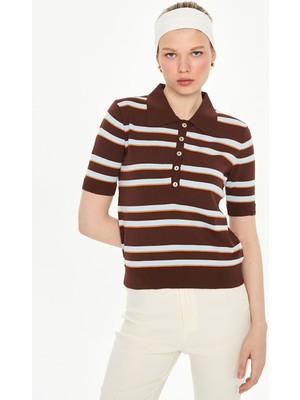Lc Waikiki Yeni Sezon Polo Yaka Çizgili Kadın Triko Kazak