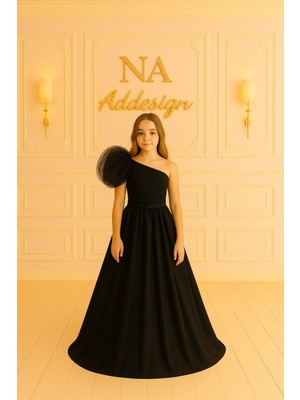 Tek Omuz Kabarık Tül Kollu Prenses Abiye – (Kırmızı, Fuşya, Beyaz, Siyah) Mezuniyet Elbisesi