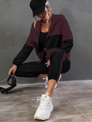 Nidam Butik Kadın Uzun Kollu Kapşonlu Önden Fermuarlı Viskon Iki Iplik Bluz ve Pantolon Ikili Takım