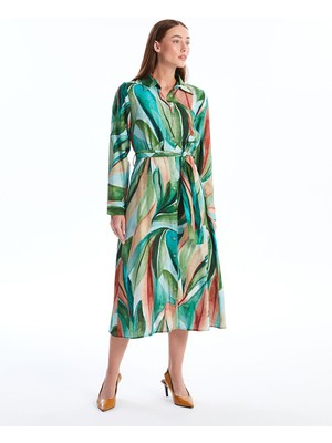 Lc Waikiki Yeni Sezon Desenli Uzun Kollu Kadın Gömlek Elbise