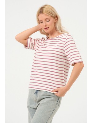 Kadın Çizgili Tişört Oversize T-Shirt