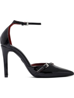 Kadın Siyah Bilekten Tokalı Yüksek Ince Topuklu Rugan Stiletto 25AFD440316