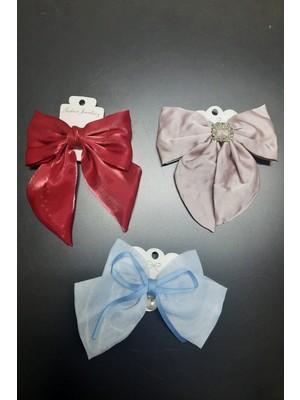 1 Adet Renkli Şık Kurdele Fiyonk Toka - Otomatik Kumaş Saç Tokası